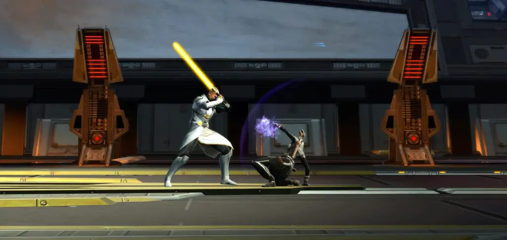 You Stop Arcann's Lightsaber with your hand during the Battle of Odessan