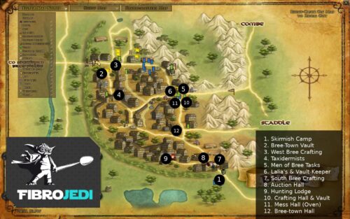 LOTRO Map of Bree with Locations of Vendors, Crafting Facilities and Other Points of Interest