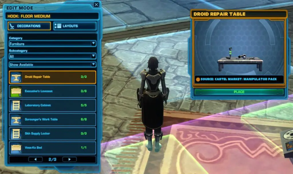 All SWTOR decorations are kept in a Strongholds Stash outside of your inventory and storage