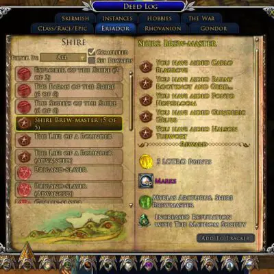 Completed Shire Brew-Master Deed Log
