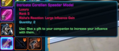 Example of a Corellian Speeder Model giving a Large Influence Gain