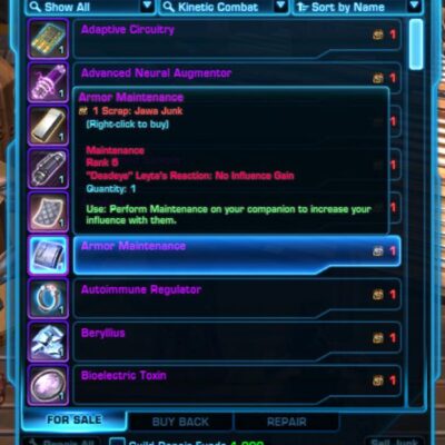 Trade Jawa Junk for Armor Maintenance (for Droid Companions)