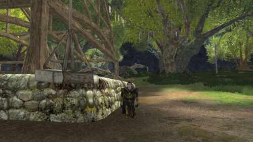 Caethir Kneels behind the part-finsihed building at Adso's Camp in Bree-land - LOTRO FanFiction