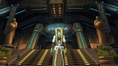 Talitha'koum in Tython's Space Station, Jedi statues en route to the shuttle