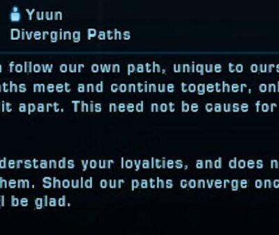 Yuun speaks of diverging paths in his Ossus mail
