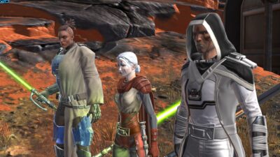 Tau Idair, Nadia Grell and Cor-Jhan defend the Jedi farms and its data