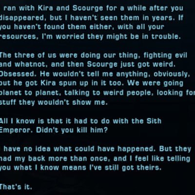 Doc in his Ossus mail talks about Kira and Scourge