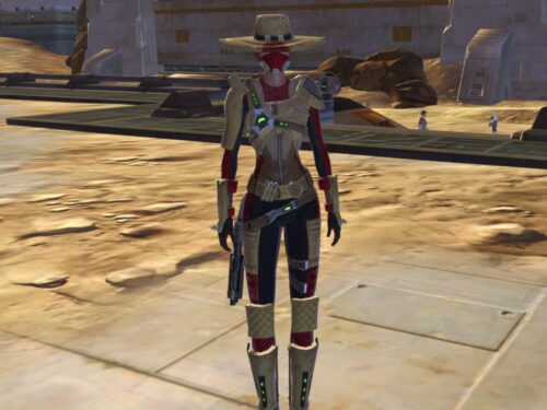 Mako sporting the Bounty Trackers Outfit (can also be used for gearing) from Bounty Contract Week in SWTOR