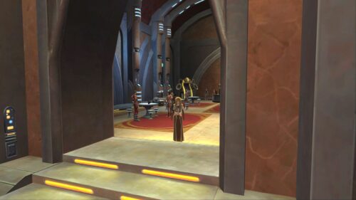 Talitha goes into the cantina in the Jedi Temple