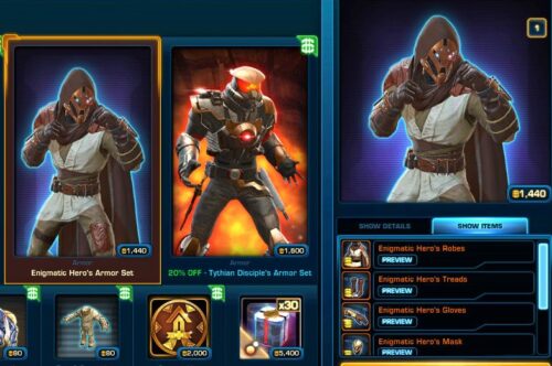 Previewing clothing from the Cartel Market - Show Items Tab