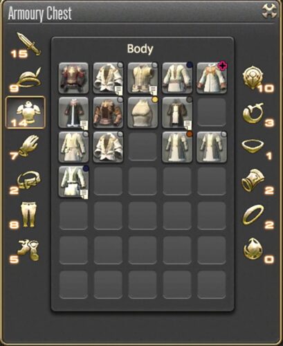 FFXIV's Armoury Chest stores all weapons and armour that are bound to your character