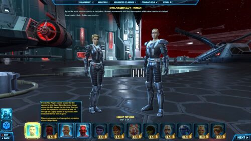SWTOR Free-to-Play character creator - Empire - you can choose from 3 species
