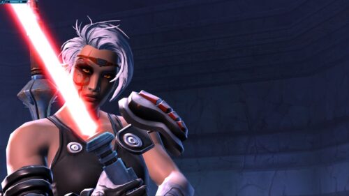 Fierce and strong female Sith Warrior character in SWTOR