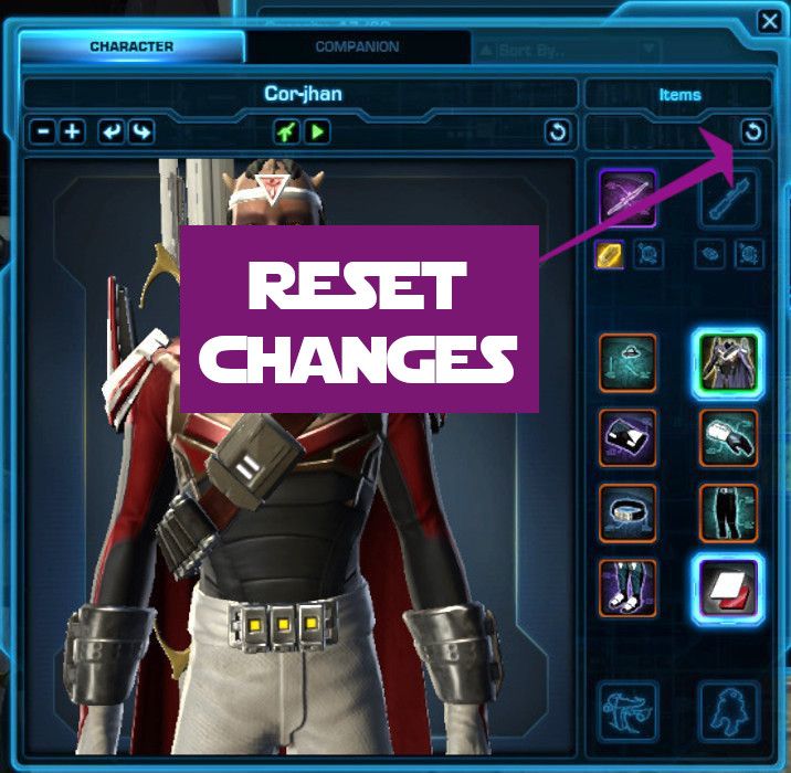 Reset all changes you've made to the gear preview window