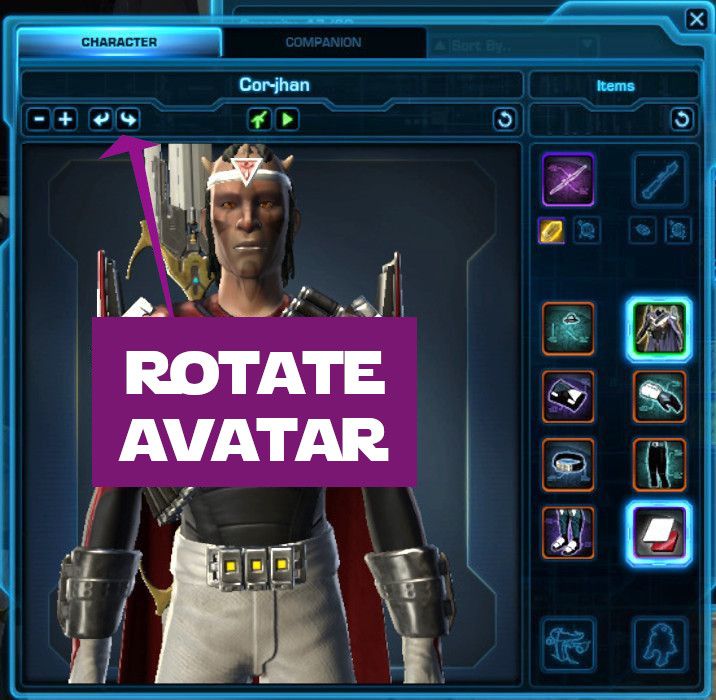 Rotate your character's avatar with these arrows