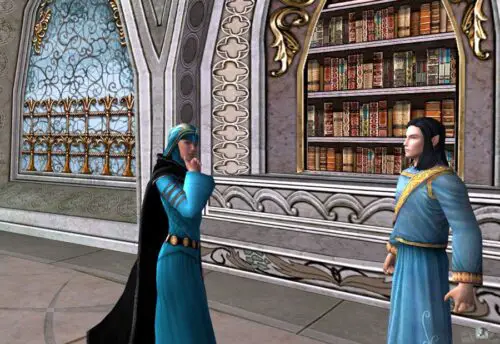 Discussing books with Elves in Elrond's Library