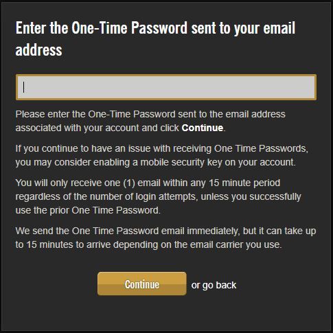 Copy and Paste the One-time-code from the SWTOR Email into this box