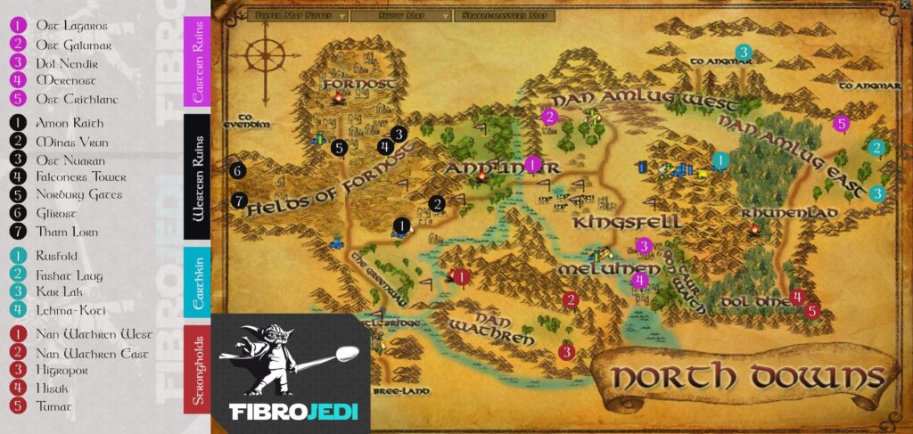 Fibro Jedi's LOTRO North Downs Exploration Deeds Map