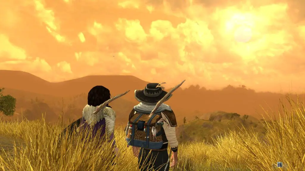 Myrlas and Lamuna in the Lone-Lands at Dusk, one way I do LOTRO Dualboxing