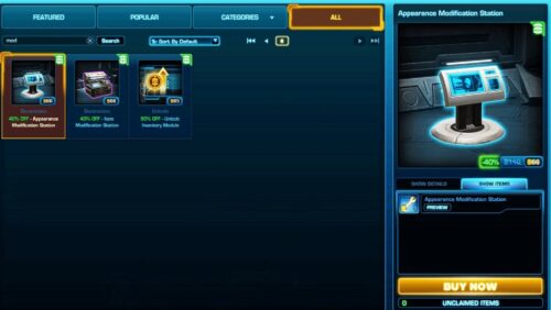 How to Buy an Appearance Modification Station from the Cartel Market in SWTOR
