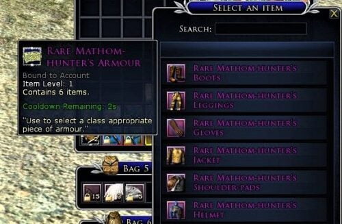 Choose an item from a Mathom-Hunters Armour Box