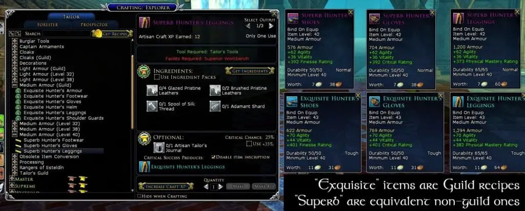 Guild crafted gear items are usually better than the normal crafting recipes - LOTRO Gearing