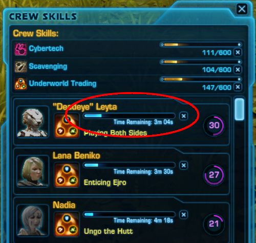 You can see how much time is left before a companion completes a Crew Skills Mission