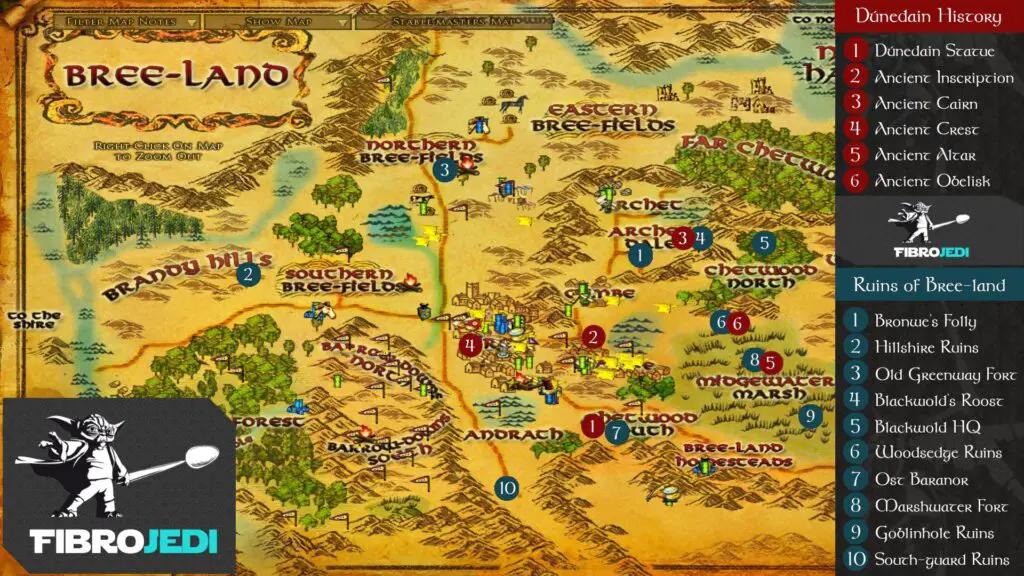 LOTRO History of the Dúnedain and Ruins of Bree-land Deeds Map