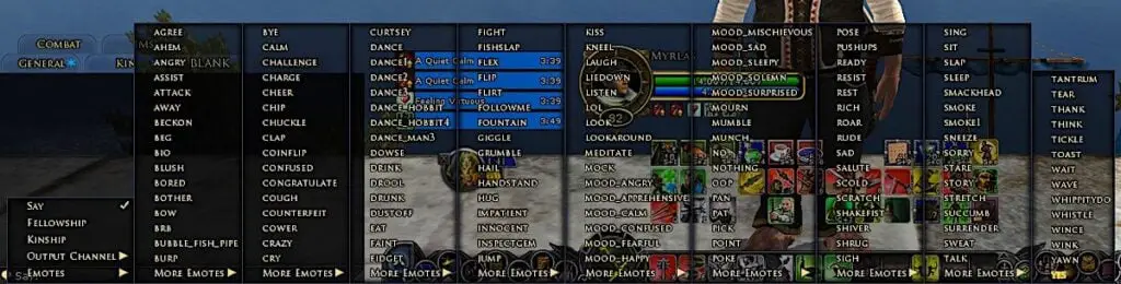 The list of LOTRO Emotes can be found from the In-Game Menu