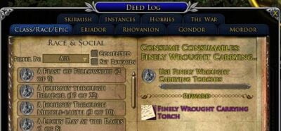 LOTRO Finely-Wrought Carrying Torches Consumables Deed