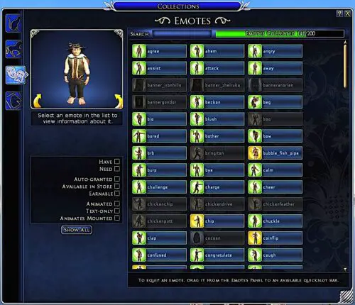 LOTRO Emotes in Collections can be dragged to your Quickbars