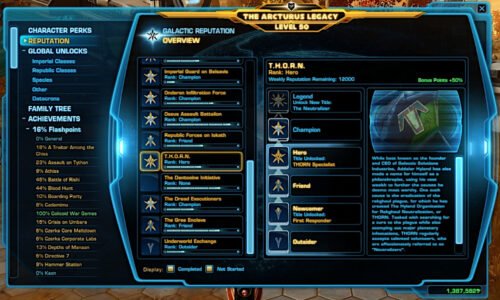 THORN Reputation Rank in the SWTOR Legacy Panel