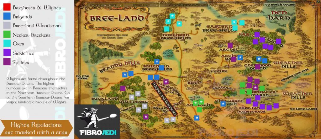 LOTRO Bree-land Slayer Deeds Map by FibroJedi