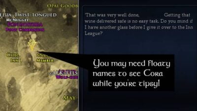 Use floaty names to see Cora when tipsy