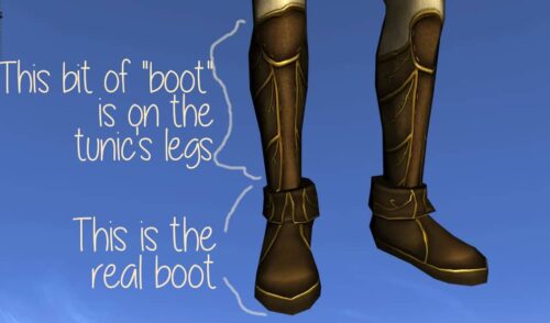 Part of the Boots is on the legs of the matching Tunic