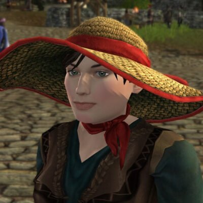 LOTRO Straw Sun Hat With Ribbon - Dyed Red