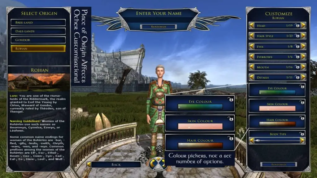 LOTRO Creating a Female Race of Man Character
