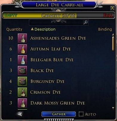 LOTRO Large Dye Carry All has 50 Slots