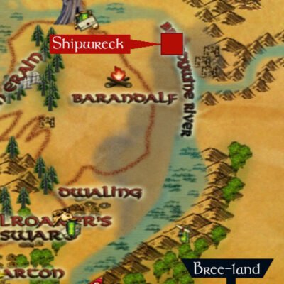 Map of where to find the shipwreck in Evendim up the Brandywine