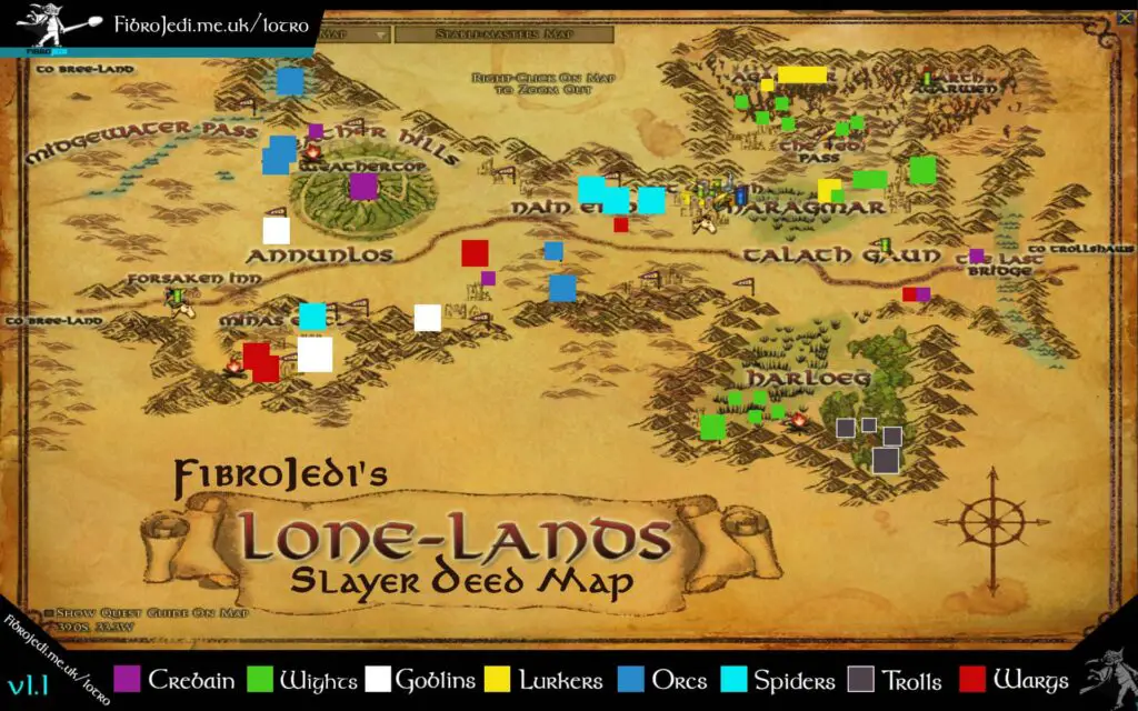 LOTRO Lone-Lands Slayer Deed Map - version 1.1 - by FibroJedi