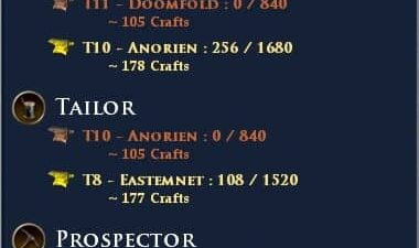 See summary crafting level info per character