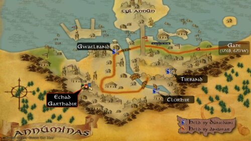 LOTRO Annúminas - with its control points and safe camp marked.