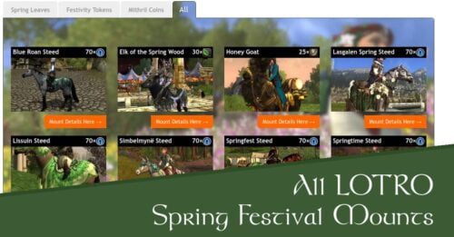 LOTRO Spring Festival Mounts and Steeds List. Spring Leaves, Festivity Tokens and Mithril Coins!