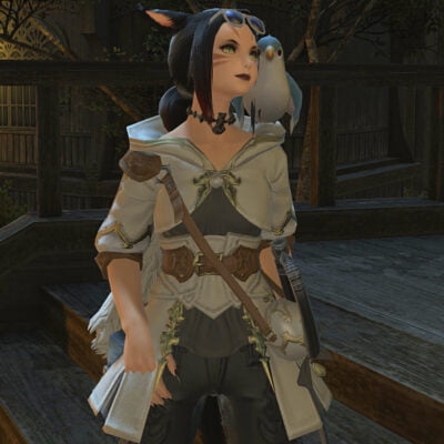My FFXIV Miqo'te in the Spriggan Top from a Previous Hatching-Tide