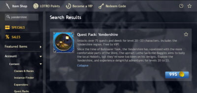 Buy the Quest Pack from the LOTRO Store for 995LP
