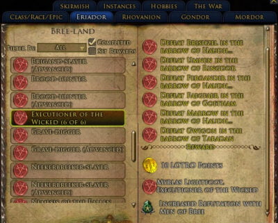 Executioner of the Wicked in the LOTRO Deed Log