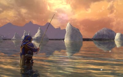 One of my LOTRO Hobbits doing a Fishing Side Quest in Forochel