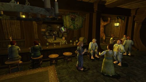 Another inn, packed with Hobbits living and enjoying life.