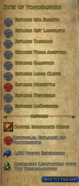 LOTRO Sites of the Yondershire Deed Log Entry