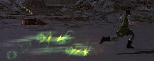 On of my LOTRO characters running quickly using the Hunter's Find the Path Skill, bestowed by a group member.